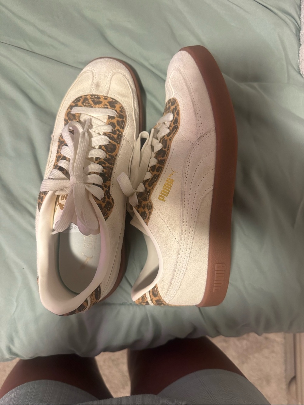 Puma Cream Suede Platform Sneakers with Leopard Trim - Picture 3 of 3